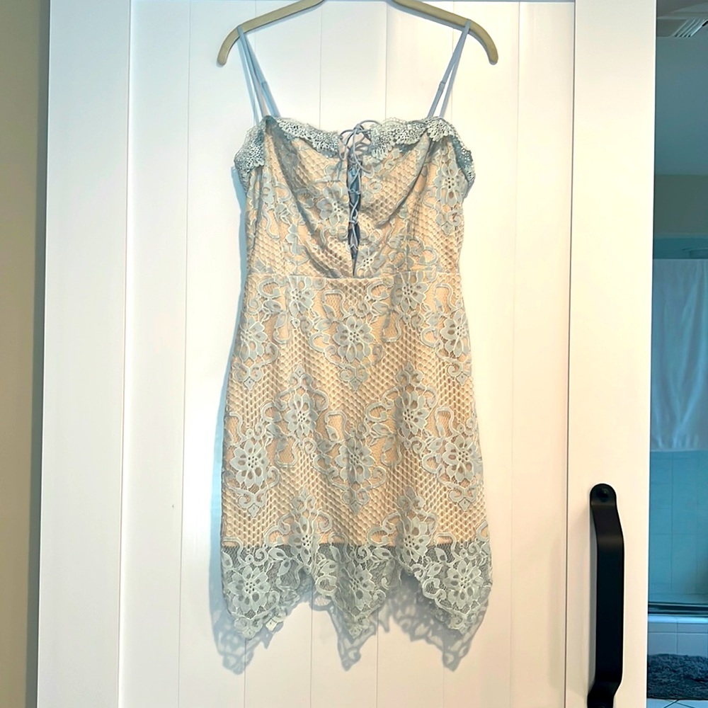 “the room” Light Blue Lace Dress (medium)